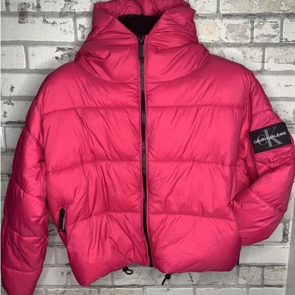 Calvin Klein Hooded Boxy Pink Puffer Jacket NWT Oversized Women's Size XL - Picture 4 of 7